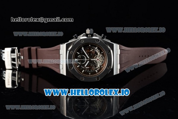 Audemars Piguet Royal Oak Offshore Tourbillon Chronograph Miyota Quartz Movement Steel Case Brown Dial With Stick Markers Brown Rubber Strap - Click Image to Close